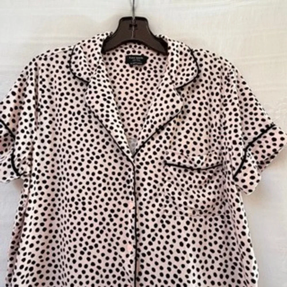 Kate Spade New York Pink Polka Dot Pajama Top Womens Medium Short Sleeve Cozy